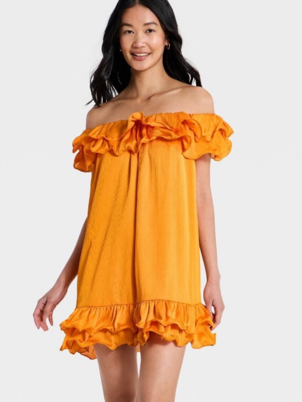 A. New. Day. Orange ruffle mini dress NWT b